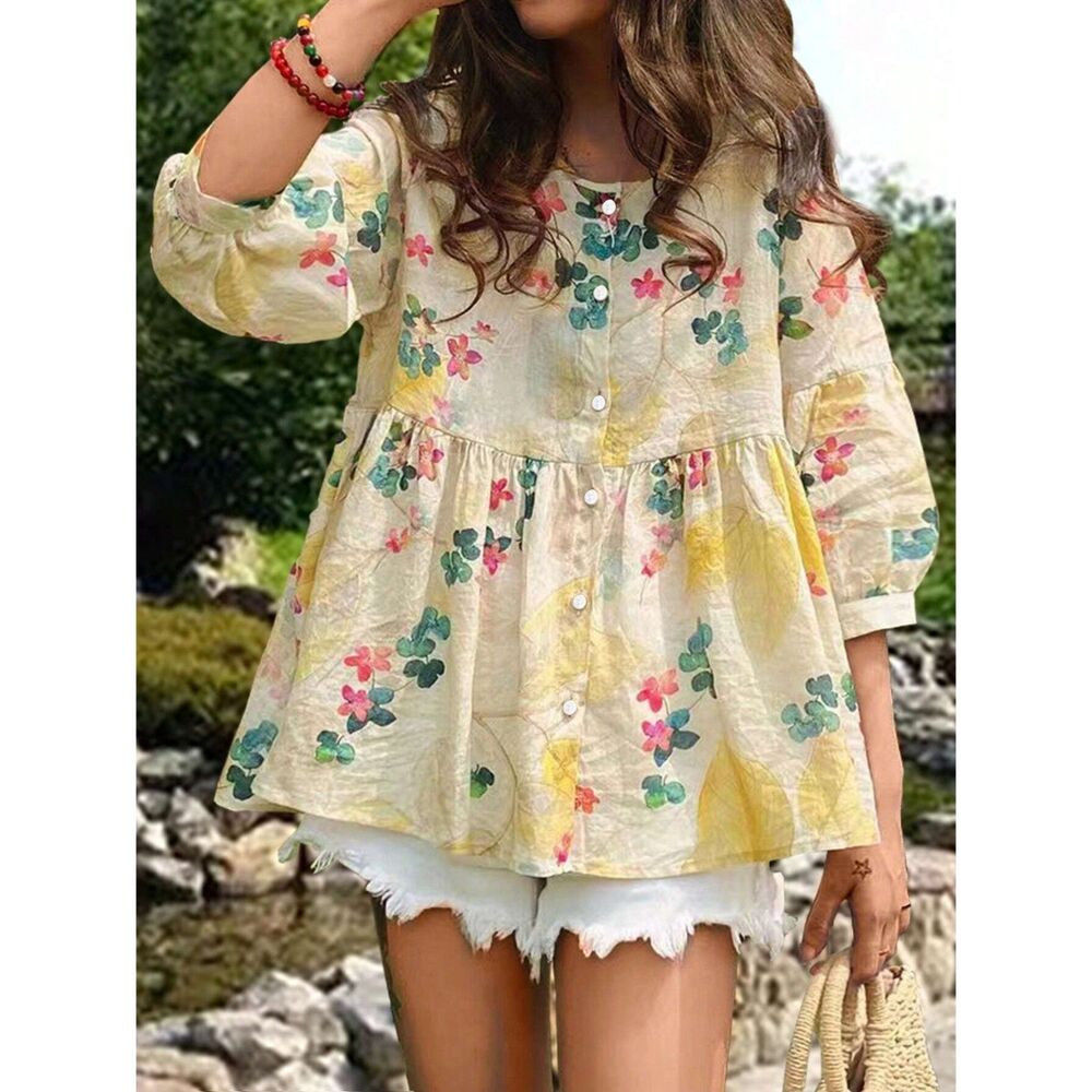 Yellow Floral Button-Up Blouse
